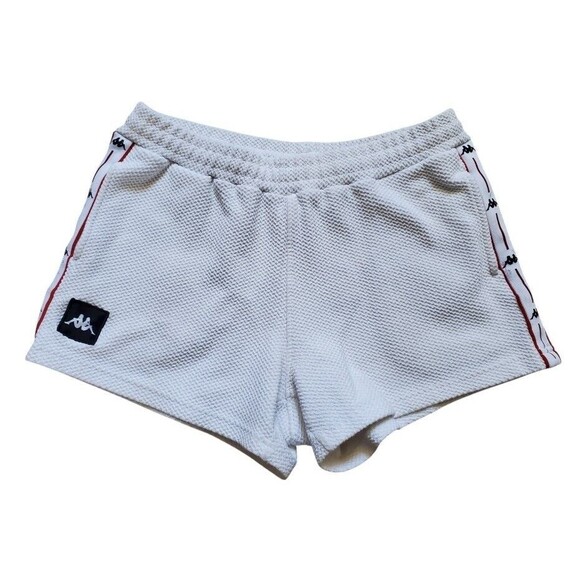 KAPPA Short Booty Shorts Women Large White Cotten Blend Logo Drawstring Gym FLAW - Picture 1 of 7